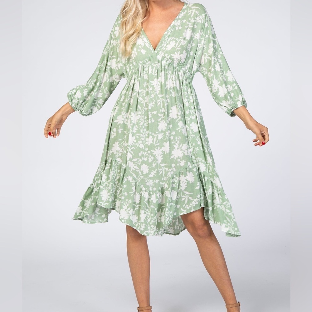 Mint Floral Silhouette Print Dress